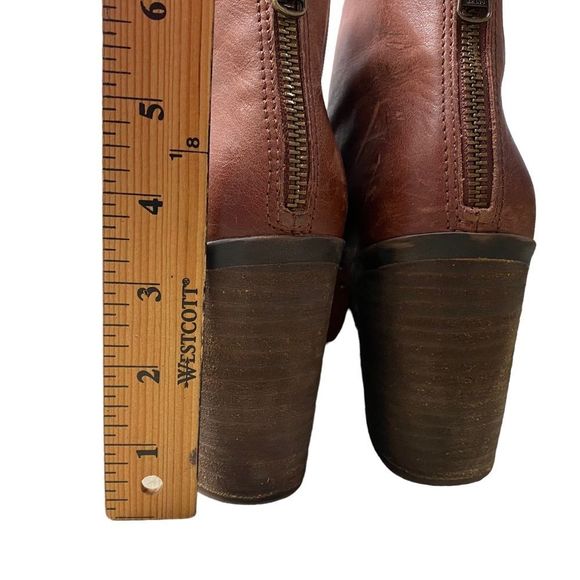 Lucky Brand Sancha Brown Zip Up Studded Heel Bootie Boots - Picture 8 of 11
